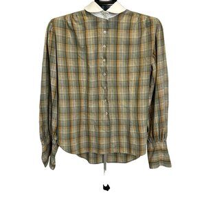 Plaid Blouse Long Sleeve Button Down Prairie Collared Top Career Casual Size XL‎